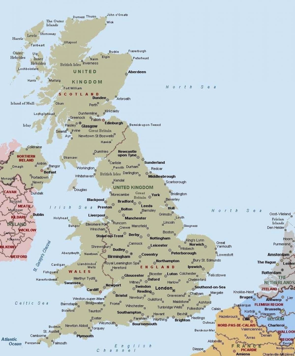 नक्शे के साथ ब्रिटेन के शहरों में